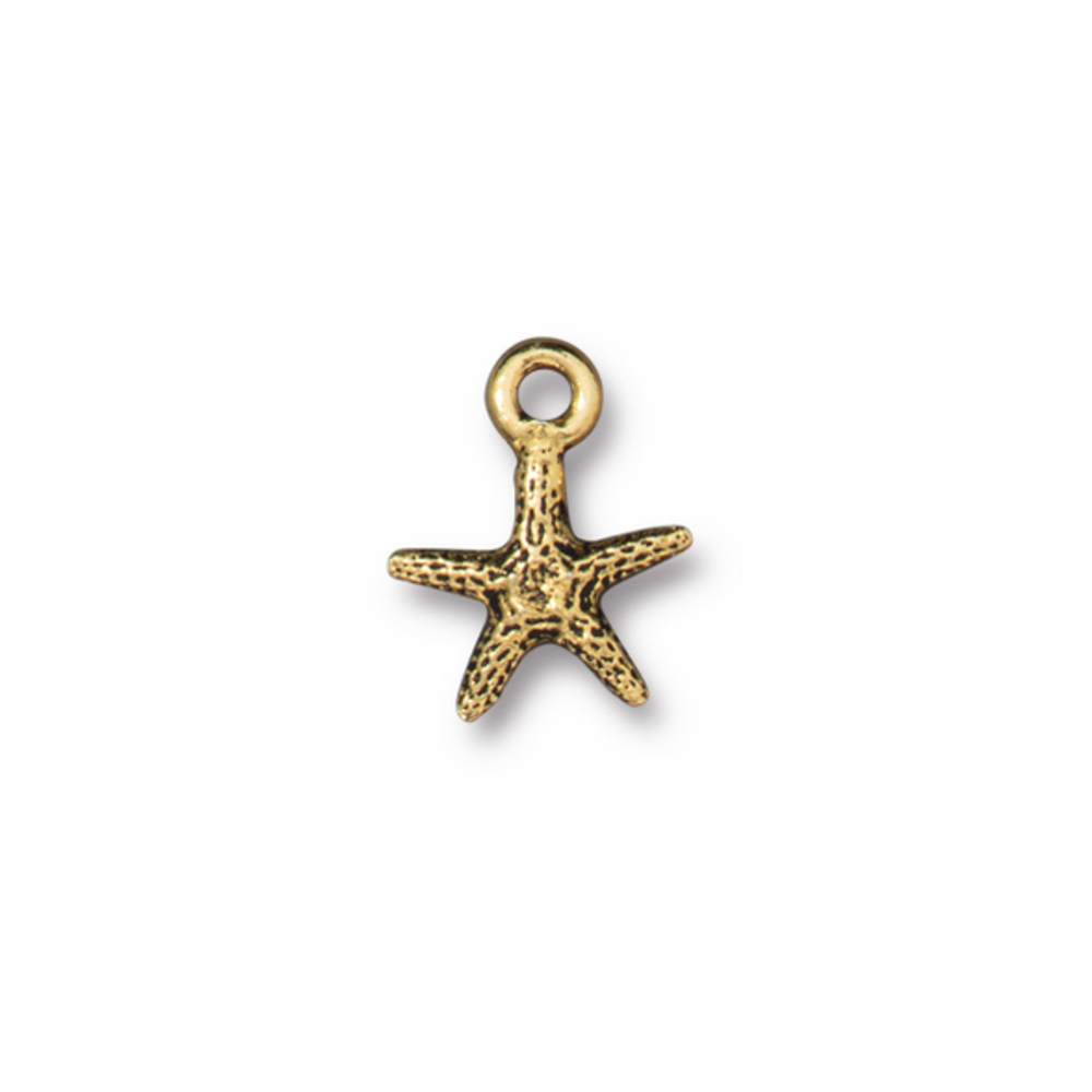 Charms & Solderable Accents Starfish Charm, Gold Plated Pewter, 14mm, Pack of 4